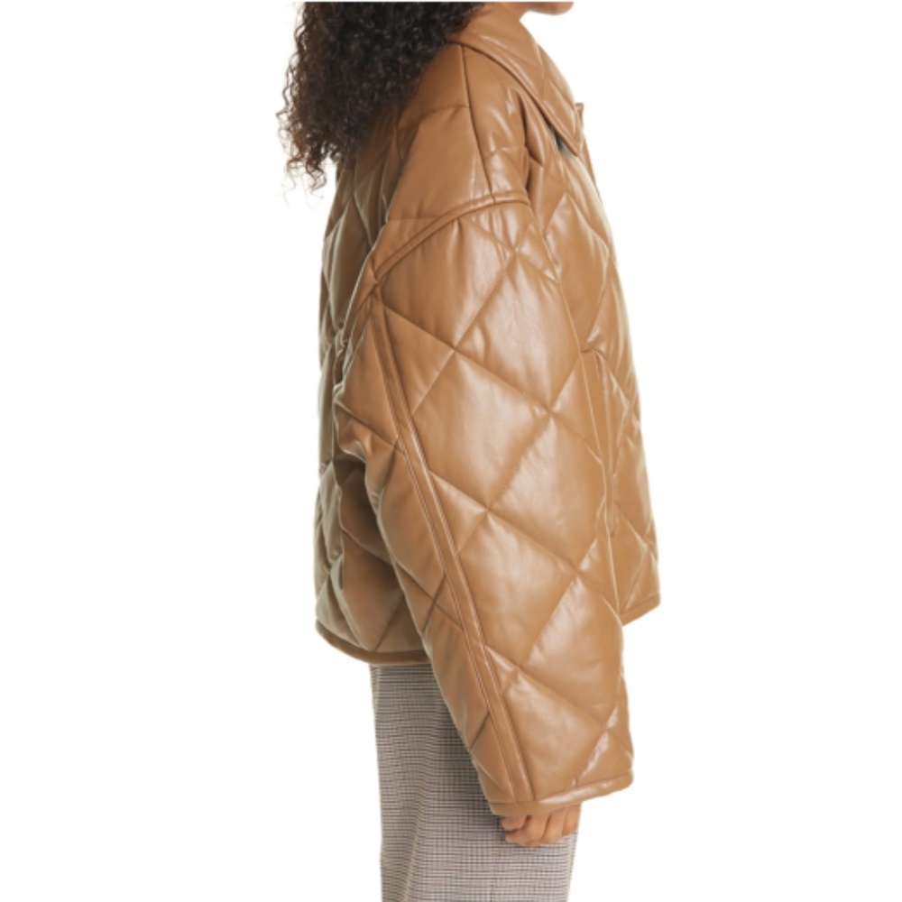 STAND STUDIO Jacinda Quilted Faux-leather Puffy Jacket  Brown NWOT EU 42 US 10 - Picture 3 of 8